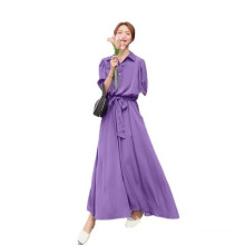 New Lapel Solid Color Women′ S Skirt Purple Long Chiffon Dress